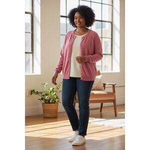 Heathcote Cardigan Grandma Sweater Womens 2X Pink Button Cottagecore Vintage USA